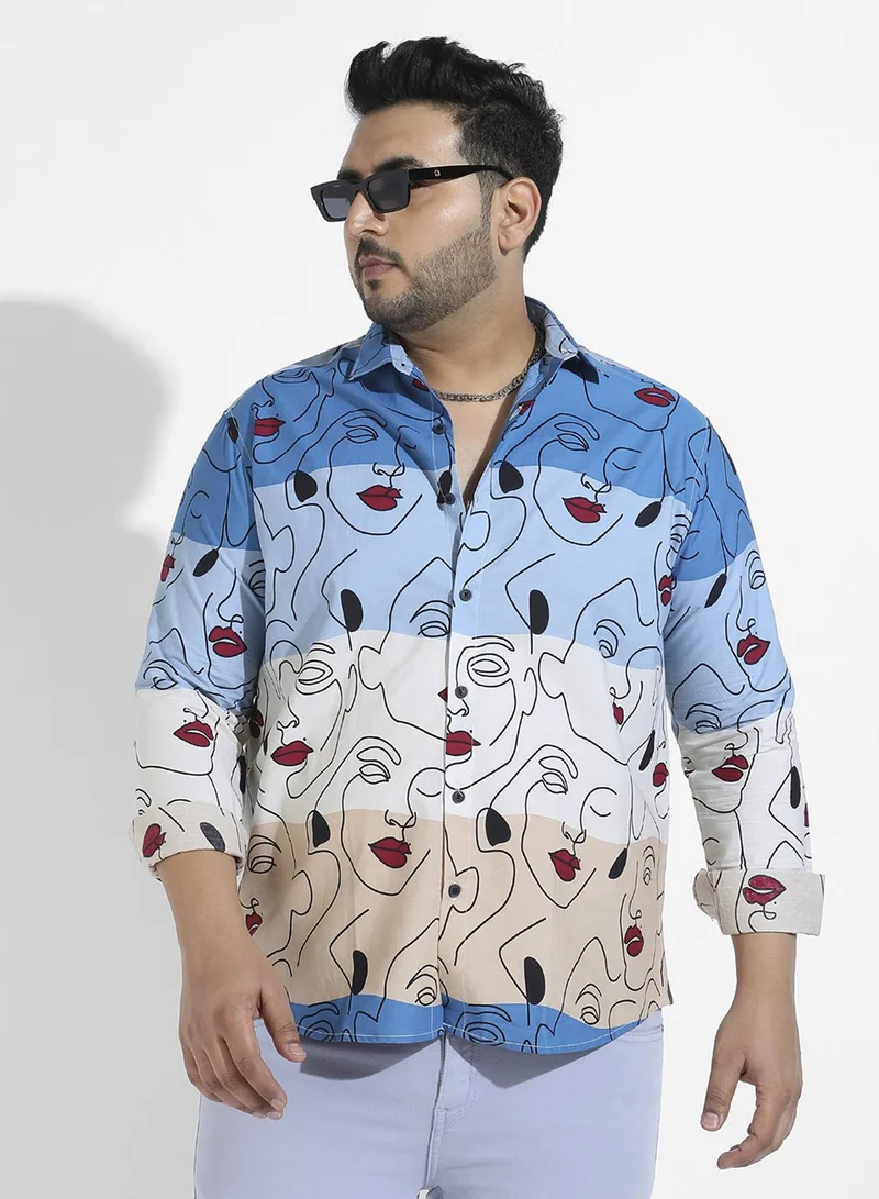 Instafab Plus Men's Multicolour Face Line Shirt For Casual Wear | Long Sleeve | Spread Collar | Button Closure | Cotton Shirts Crafted With Comfort Fit For Everyday Wear