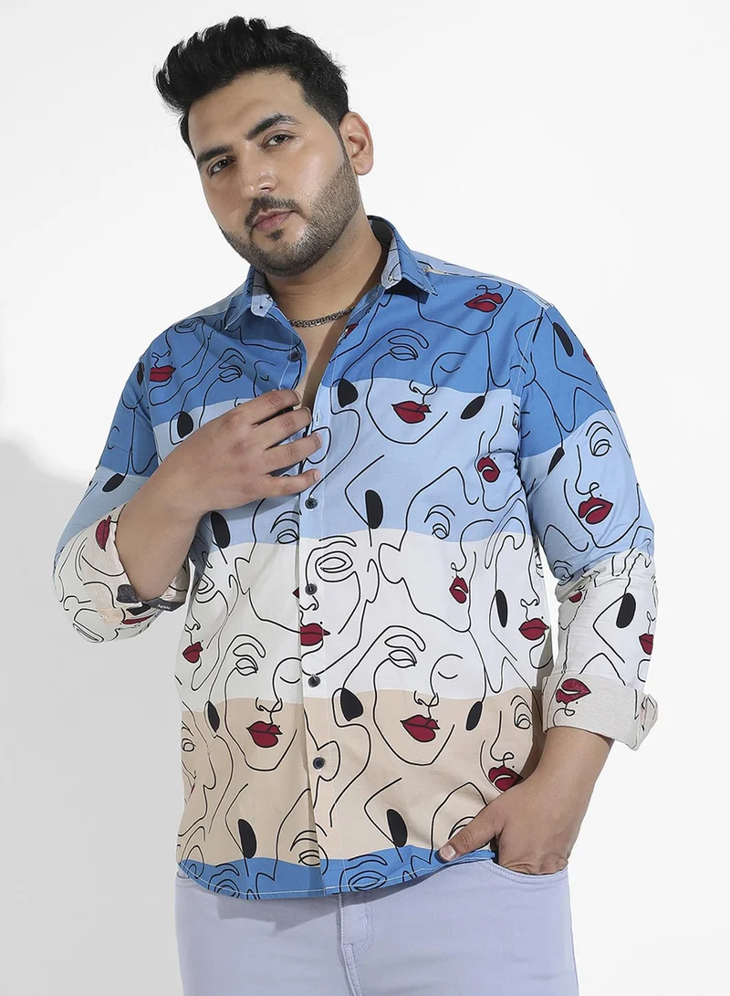 Instafab Plus Men's Multicolour Face Line Shirt For Casual Wear | Long Sleeve | Spread Collar | Button Closure | Cotton Shirts Crafted With Comfort Fit For Everyday Wear