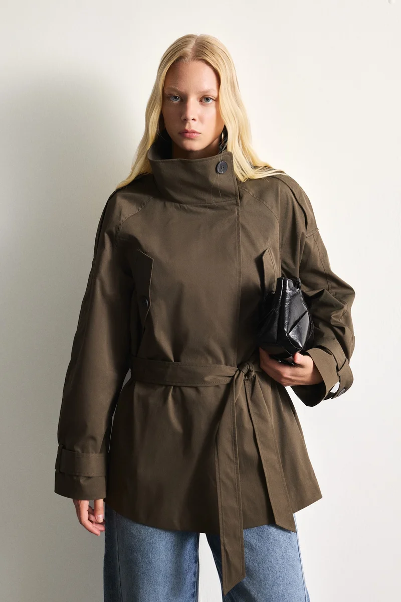 Regular Fit Stand Collar Trench Coat