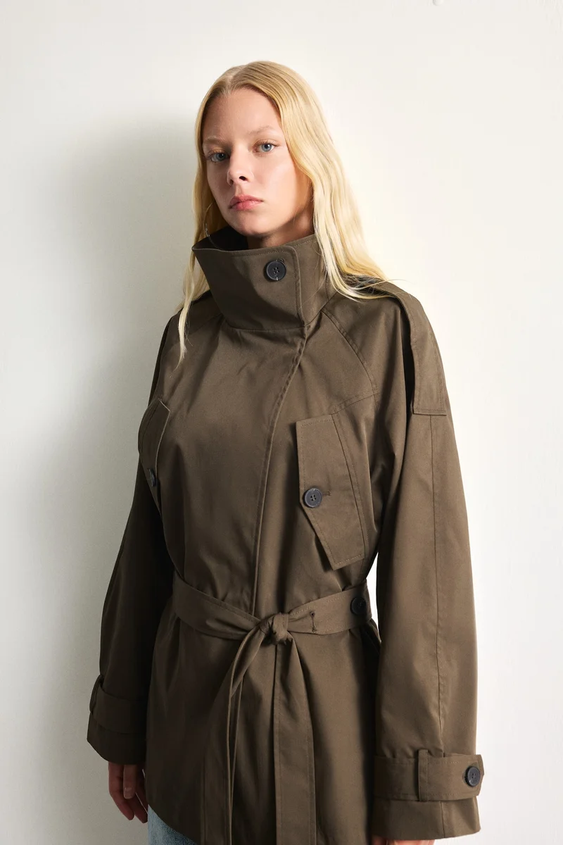 Defacto  Regular Fit Stand Collar Trench Coat for Women | Best Price UAE