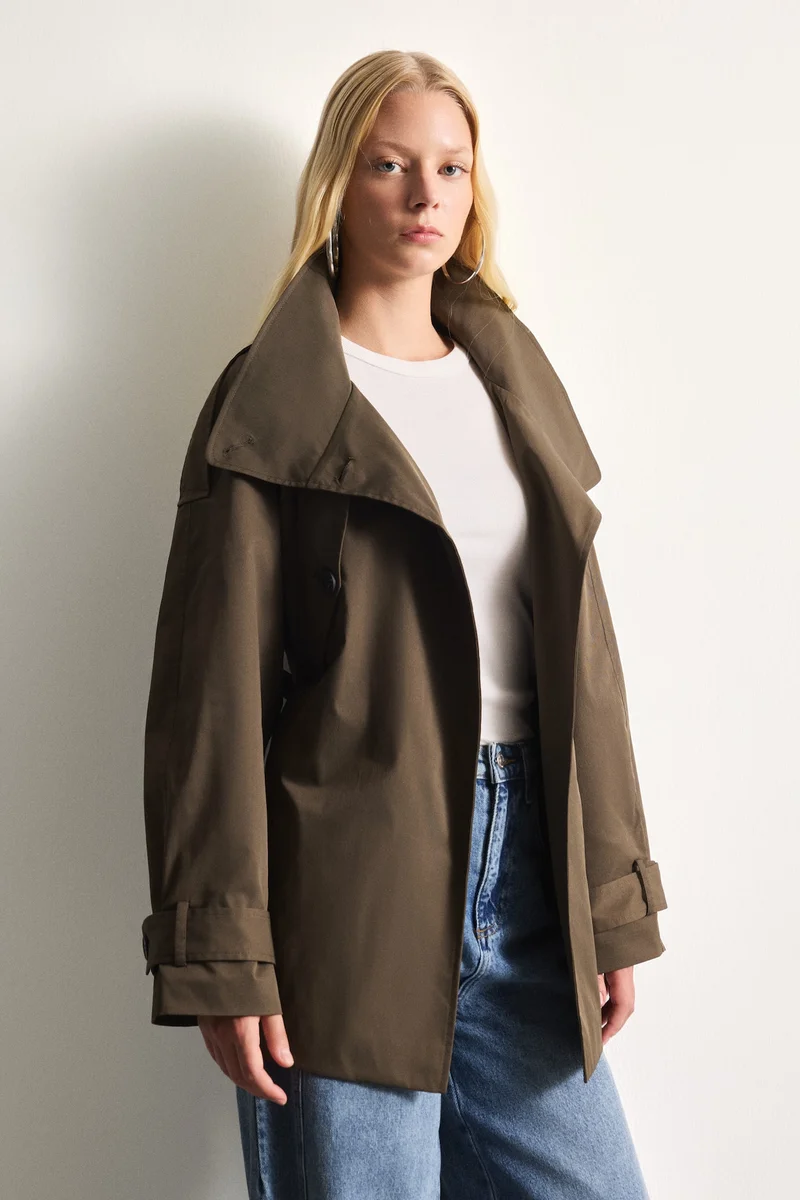 Defacto  Regular Fit Stand Collar Trench Coat for Women | Best Price UAE
