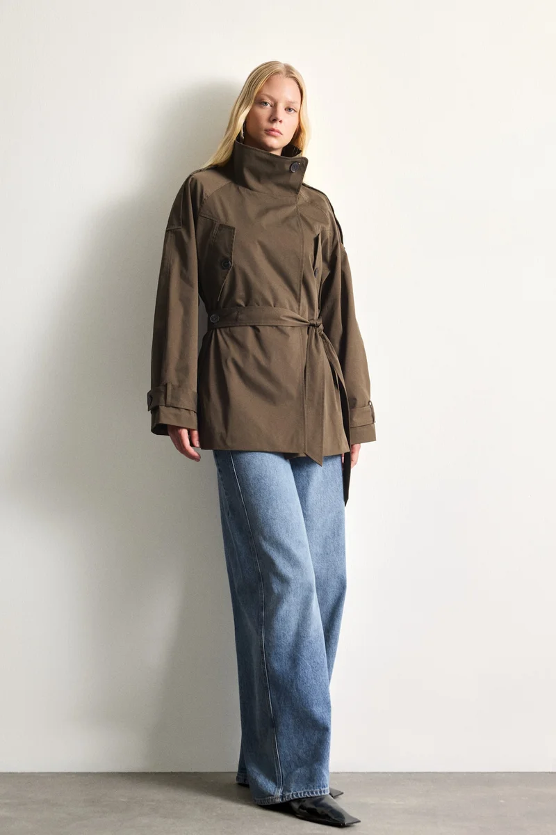 Defacto  Regular Fit Stand Collar Trench Coat for Women | Best Price UAE