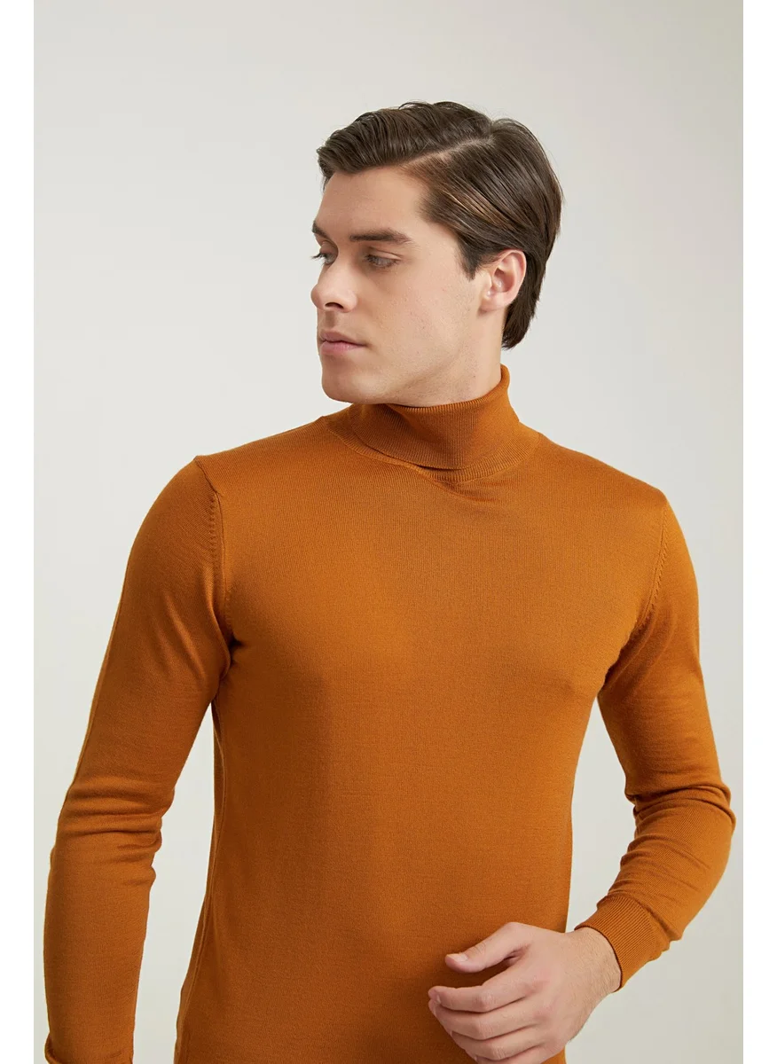 D'S DAMAT Regular Fit Hazelnut Brown Plain Knitted Sweater 9HF060632007D
