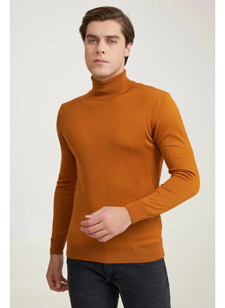 D'S DAMAT Regular Fit Hazelnut Brown Plain Knitted Sweater 9HF060632007D