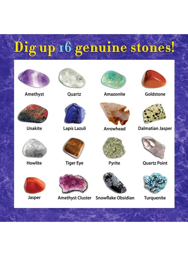 Dancing Bear Gemstone Dig Kit Excavate 16 Real Gems & Crystals Including Arrowheads Quartz Points And Amethyst Stem Education For Kids Fun Rock Mining Science Activity Gift Sets For Girls And Boys - Image 4
