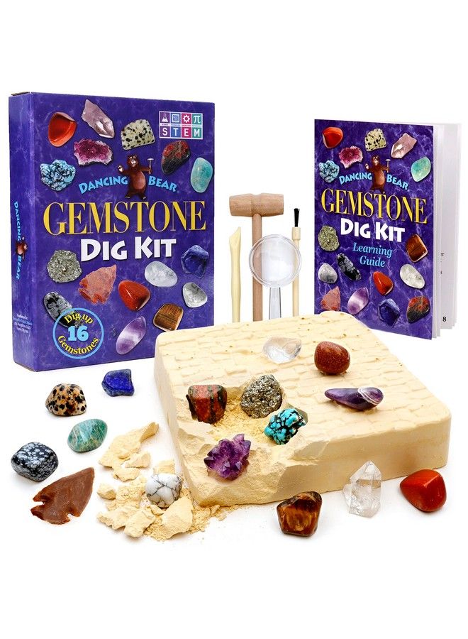 Dancing Bear Gemstone Dig Kit Excavate 16 Real Gems & Crystals Including Arrowheads Quartz Points And Amethyst Stem Education For Kids Fun Rock Mining Science Activity Gift Sets For Girls And Boys - Image 2