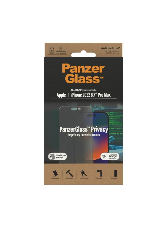 PanzerGlass PRIVACY Screen Protector for Apple iPhone 14 Pro Max 2022 6.7" - Black Frame - Image 3
