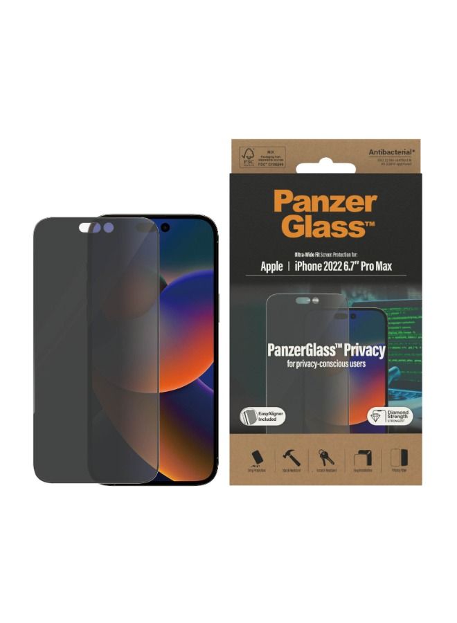 PanzerGlass PRIVACY Screen Protector for Apple iPhone 14 Pro Max 2022 6.7" - Black Frame - Image 2