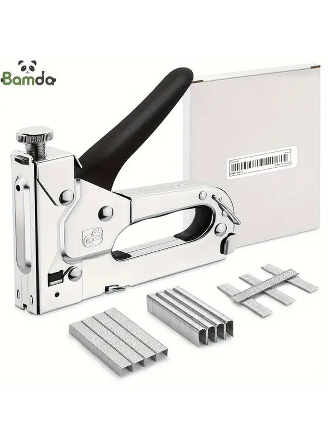 Silvery Heavy Duty 3 in 1 Staple Gun Set with 800 Staples for Woodworking Furniture and Doors - Image 1