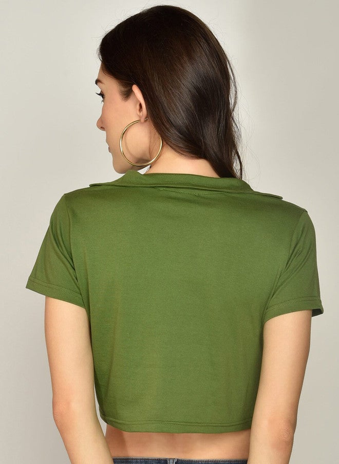 CHIMPAAANZEE Green Shirt Style Cotton Crop Top - Image 4