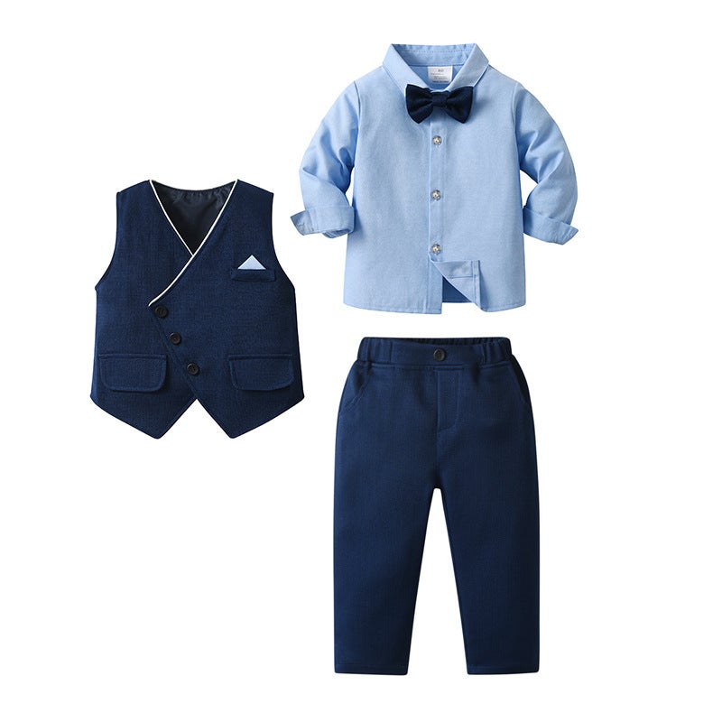 2024 Cross-border Childrens Clothing Spring and Autumn Long-sleeved Baby Clothes Childrens Vest Gentlemans Dress Three-piece Set Boys suit As shown in the picture