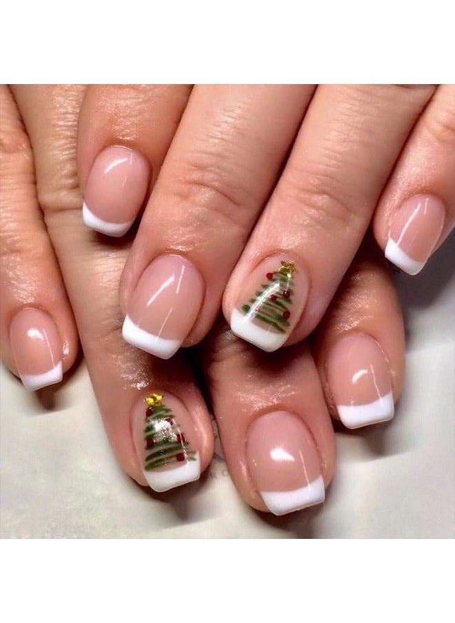 Tyemp Christmas Press On Nails Short, French Christmas Fake Nails Square Coffin Press On Nail Tips With Xmas Tree Winter Designs Full Cover False Acrylic Nails Glossy For Women Girls 24Pcs  - Image 1