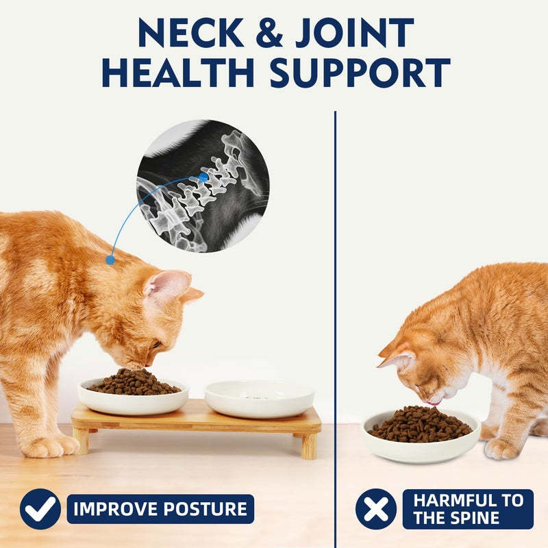 DoogCat Elevated Cat Bowls for Indoor Cats â€“ Raised Bamboo Cat Food Table with 2 Ceramic Dishes, Adjustable Height (4.25"/3.07"), Whisker Friendly Feeding Station - Image 4