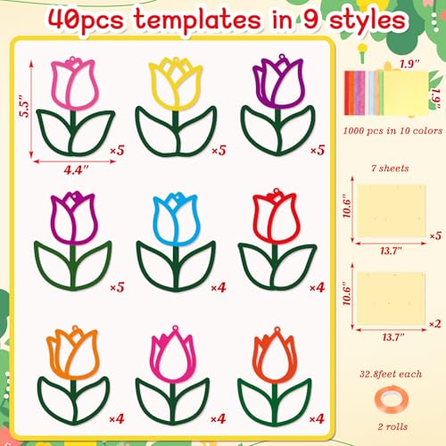 Renbuzhu 40PCS Spring Crafts Bulk: Paper Tulip Suncatchers DIY Kit for Activities Decorations, Window Stained Glass Effect Art Ornaments - Image 4
