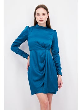 Women Textured Mini Dress, Teal Blue