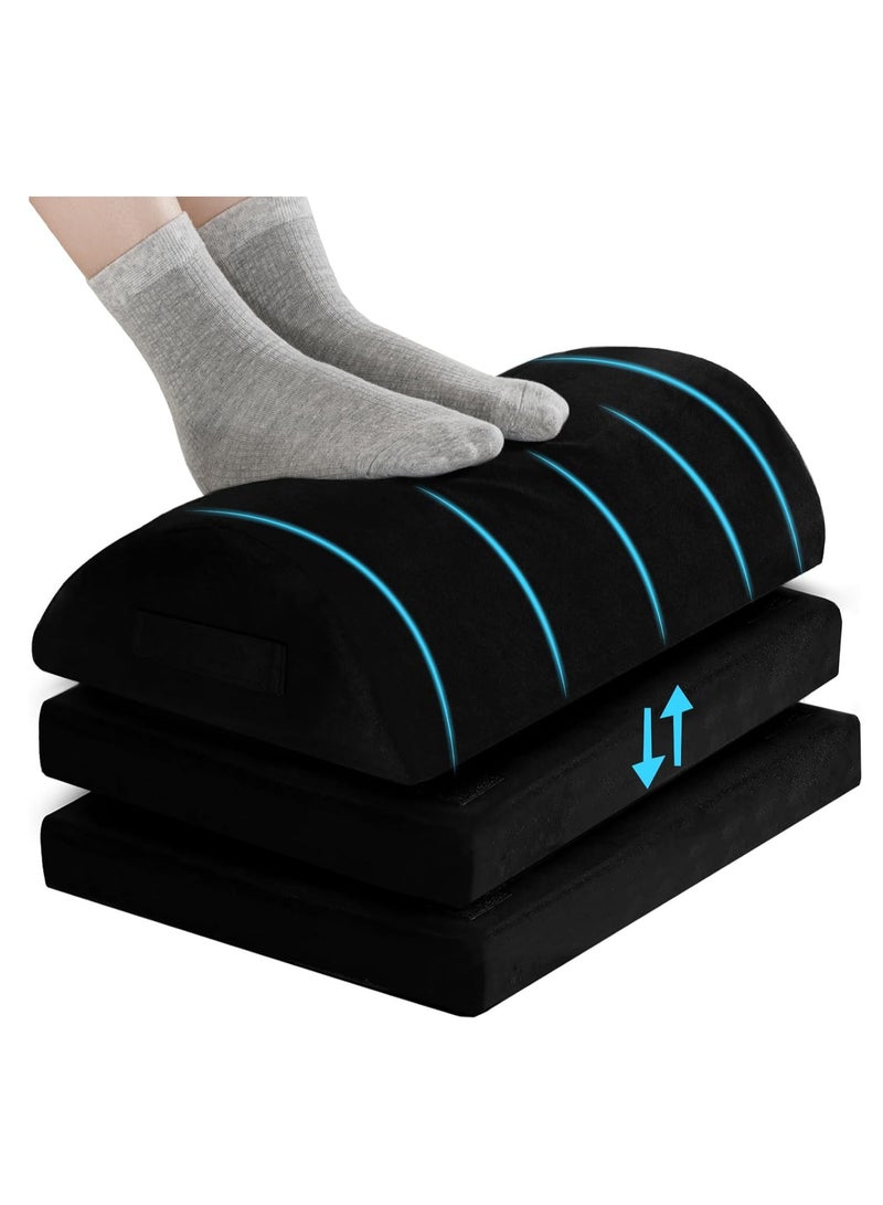 XiuWoo 3-Tier Adjustable Under Desk Foot Rest, Adjustable Memory Foam Footrest, Foot Stool, Foot Massage Pad with Washable Cover, Warmer Feet Pocket, 3 Height Options for Office Gaming Work Use - Image 1