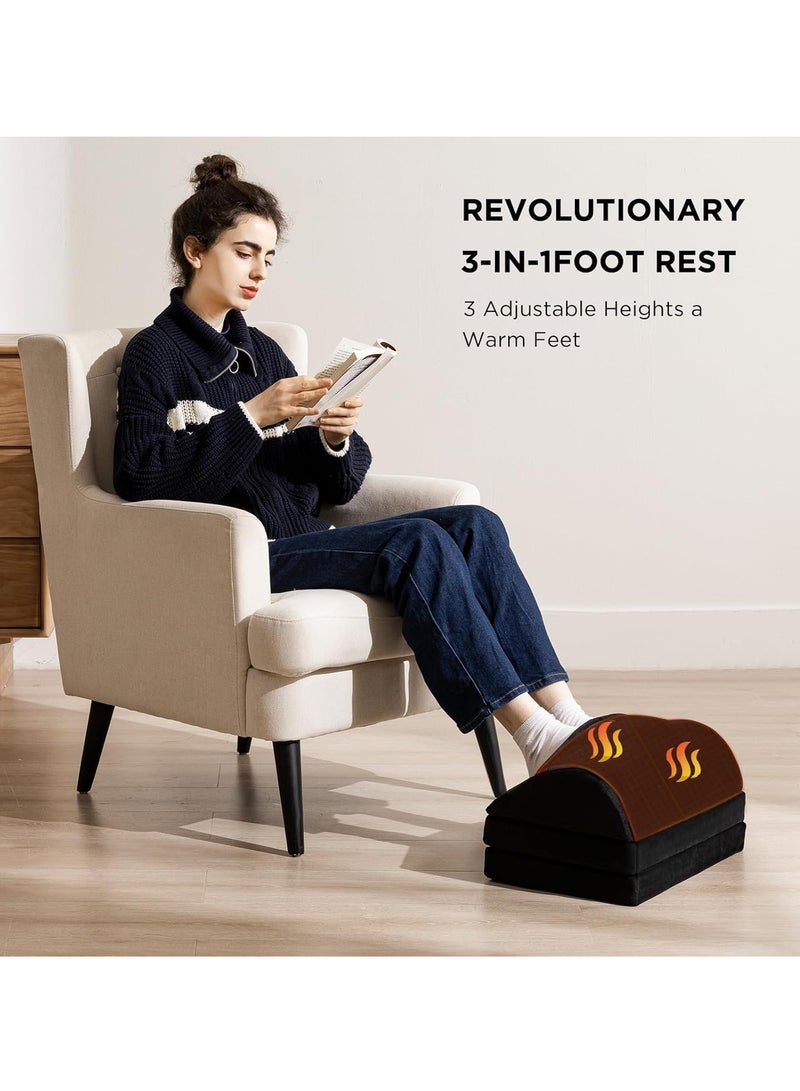 XiuWoo 3-Tier Adjustable Under Desk Foot Rest, Adjustable Memory Foam Footrest, Foot Stool, Foot Massage Pad with Washable Cover, Warmer Feet Pocket, 3 Height Options for Office Gaming Work Use - Image 4