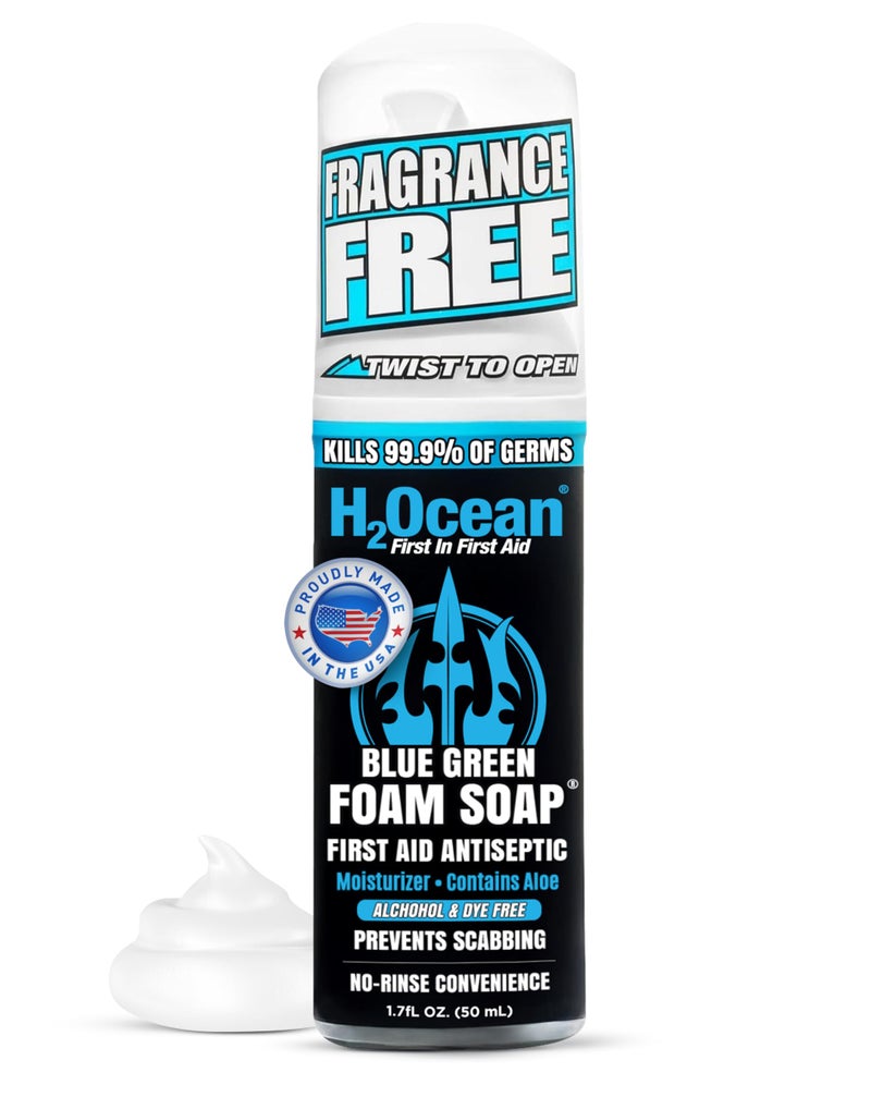 H2Ocean Blue Green Foam Soap - Foam Antibacterial Aftercare - Tattoo Care with Aloe Vera - Travel-Size Tattoo Moisturizer Soap - 1.7 oz - Image 1
