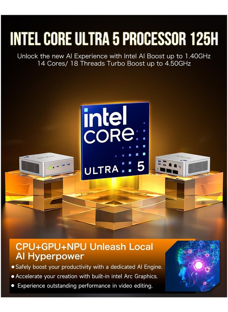 GMKtec - Desktop Ultracompact Mini PC Nucbox K9 Intel Core Ultra 5 125H (Turbo 4.5GHz, 14C/18T) Desktop Computer Preinstalled Windows 11 Pro 1TB SSD 32GB Dual DDR5 5600MHz Dual LAN 2.5G Dual Fan WiFi 6 USB-C BT5.2 USB 3.2 - Image 1