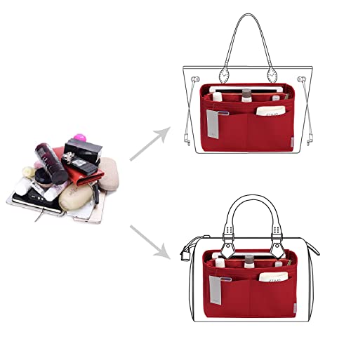 ZTUJO Purse Organizer Insert, Felt Bag Organizer with Metal Zipper, Handbag & Tote Shaper, For Speedy Neverfull Tote, 7 Sizes(Medium, Ruby) - Image 4