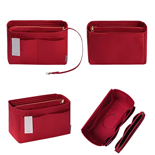 ZTUJO Purse Organizer Insert, Felt Bag Organizer with Metal Zipper, Handbag & Tote Shaper, For Speedy Neverfull Tote, 7 Sizes(Medium, Ruby) - Image 3