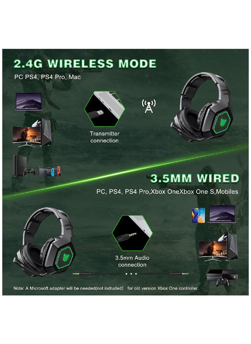 onikuma - K10 2.4G Gaming Headset With Green Light Folding Hidden High Quality Omnidirectional Microphone For Ps5 And Ps4 For Xbox One Pc - Image 1