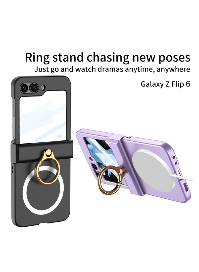 Aookay For Samsung Galaxy Z Flip 6 Case [Built-in Back Screen Protector] with Hinge Protection & Ring Kickstand, Slim Thin Hard Protective Phone Case Cover for Samsung Z Flip 6 - Image 4