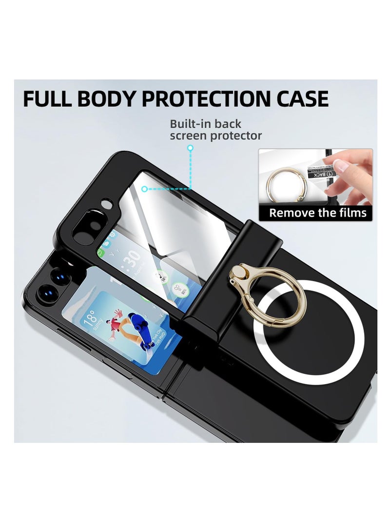 Aookay For Samsung Galaxy Z Flip 6 Case [Built-in Back Screen Protector] with Hinge Protection & Ring Kickstand, Slim Thin Hard Protective Phone Case Cover for Samsung Z Flip 6 - Image 3