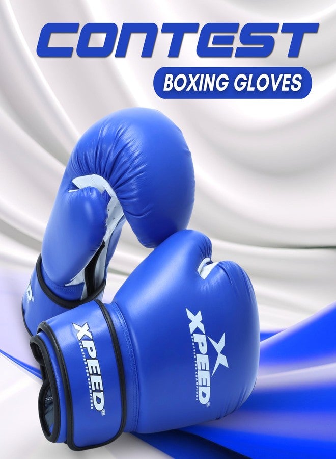 XPEED Leather Boxing Gloves | Sparring Gloves for Boxing, MMA, Kickboxing, Muay Thai, Excellent Impact Resistance for Men & Women | Reinforced Moulded Foam Padding | Contest Boxing Glove (14oz, Blue) - Image 2
