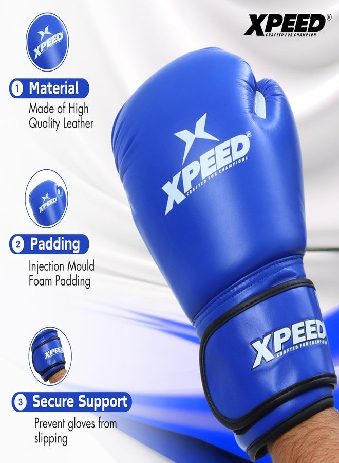 XPEED Leather Boxing Gloves | Sparring Gloves for Boxing, MMA, Kickboxing, Muay Thai, Excellent Impact Resistance for Men & Women | Reinforced Moulded Foam Padding | Contest Boxing Glove (14oz, Blue) - Image 3
