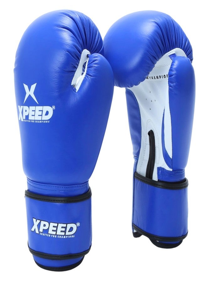 XPEED Leather Boxing Gloves | Sparring Gloves for Boxing, MMA, Kickboxing, Muay Thai, Excellent Impact Resistance for Men & Women | Reinforced Moulded Foam Padding | Contest Boxing Glove (14oz, Blue) - Image 1