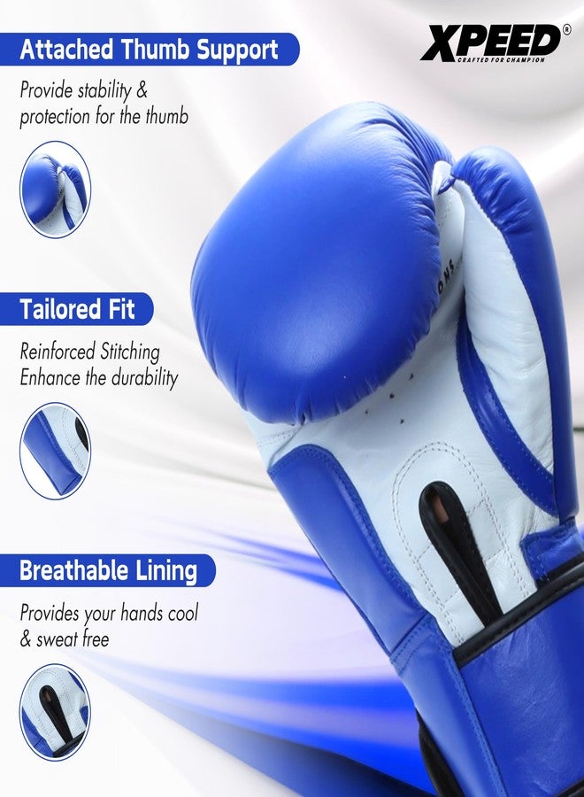 XPEED Leather Boxing Gloves | Sparring Gloves for Boxing, MMA, Kickboxing, Muay Thai, Excellent Impact Resistance for Men & Women | Reinforced Moulded Foam Padding | Contest Boxing Glove (14oz, Blue) - Image 5