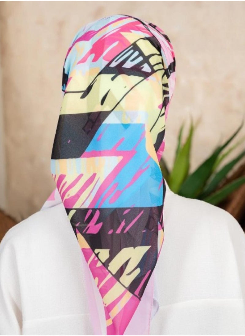 Generic - Digital Crepe Square Scarf 90x90cm, Lightweight and Elegant Silk Scarf, Modern Design Printed with Vibrant Colors, Perfect Scarf Hijab for Occasions and Daily Use, Multicolor - Image 1