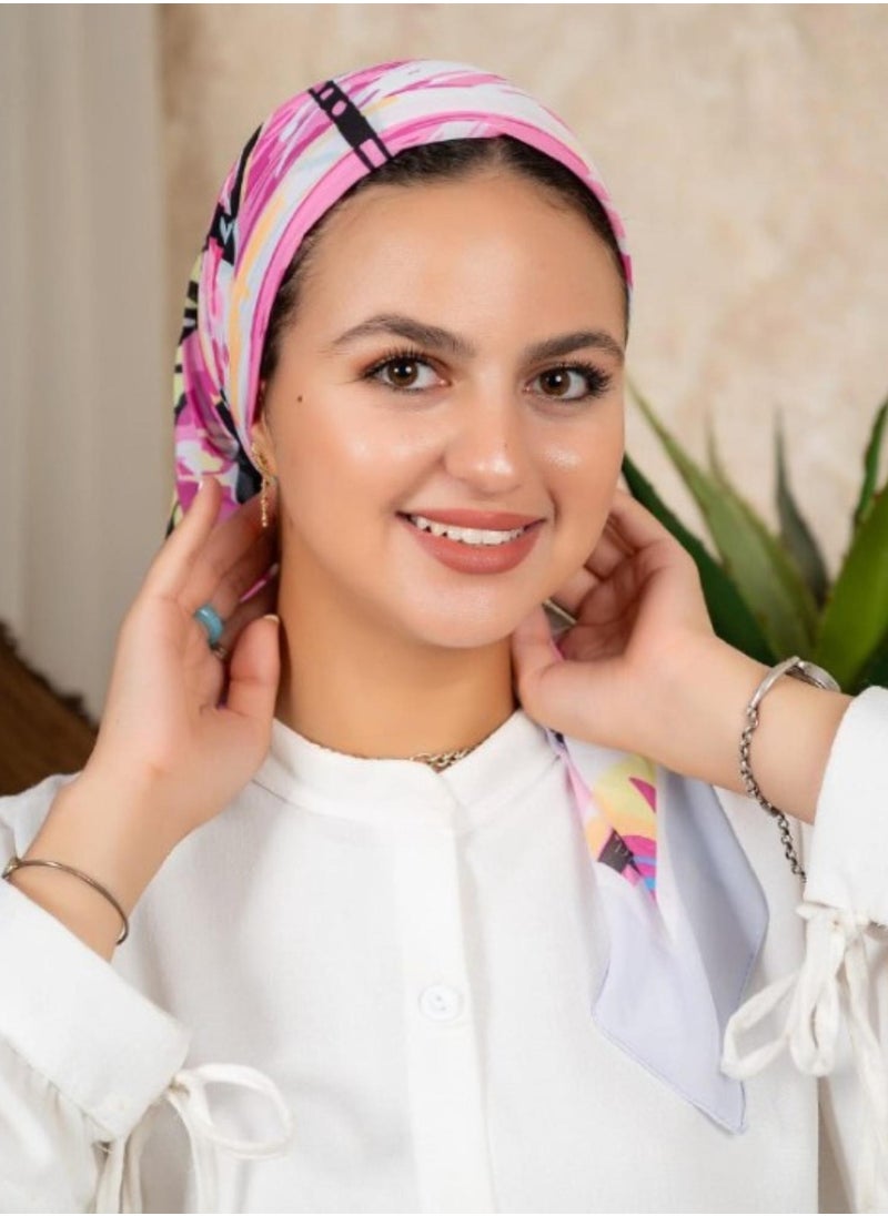 Generic - Digital Crepe Square Scarf 90x90cm, Lightweight and Elegant Silk Scarf, Modern Design Printed with Vibrant Colors, Perfect Scarf Hijab for Occasions and Daily Use, Multicolor - Image 1