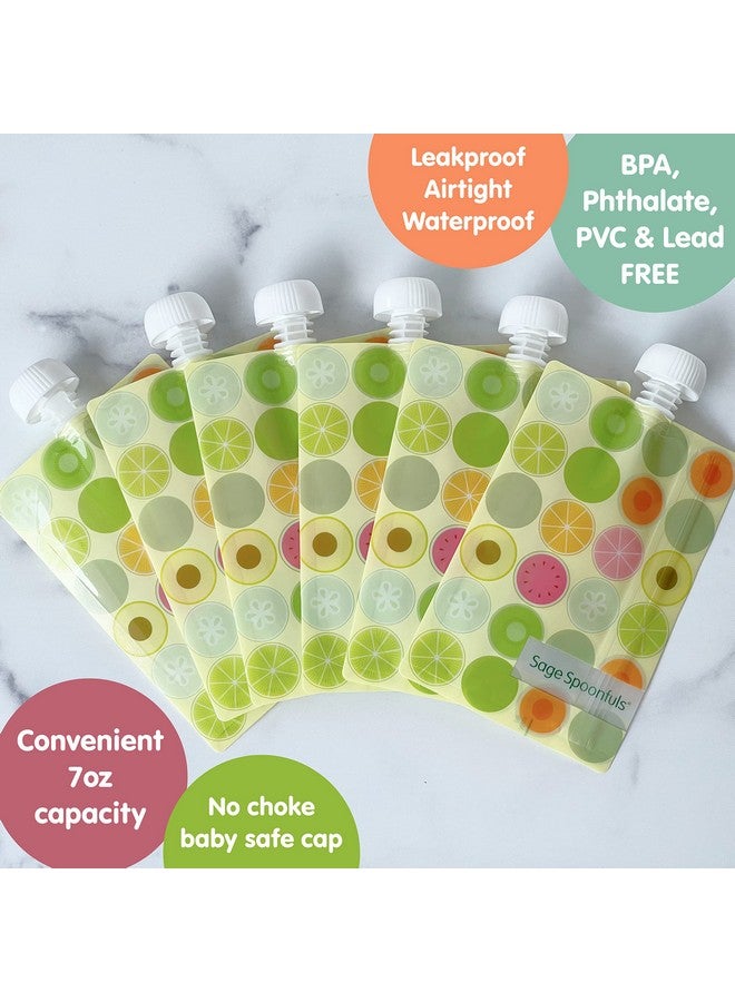 Sage Spoonfuls 7-Piece Feeding Set Suction Plate and Reusable Baby Food Pouches for Babies and Toddlers, 100% Silicone Divided Plate with Suction Base, 6-Pack BPA Free 7oz Reusable Food Pouches - Image 1
