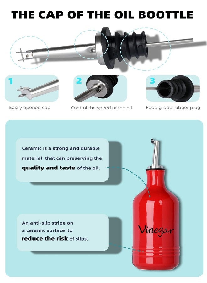 HAOTOP Ceramic Farmhouse Oil and Vinegar Dispenser Bottle Set, Perfect for Storage of Oil and Vinegar,15 oz Red - Image 3