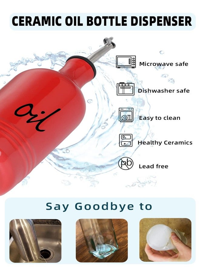 HAOTOP Ceramic Farmhouse Oil and Vinegar Dispenser Bottle Set, Perfect for Storage of Oil and Vinegar,15 oz Red - Image 4