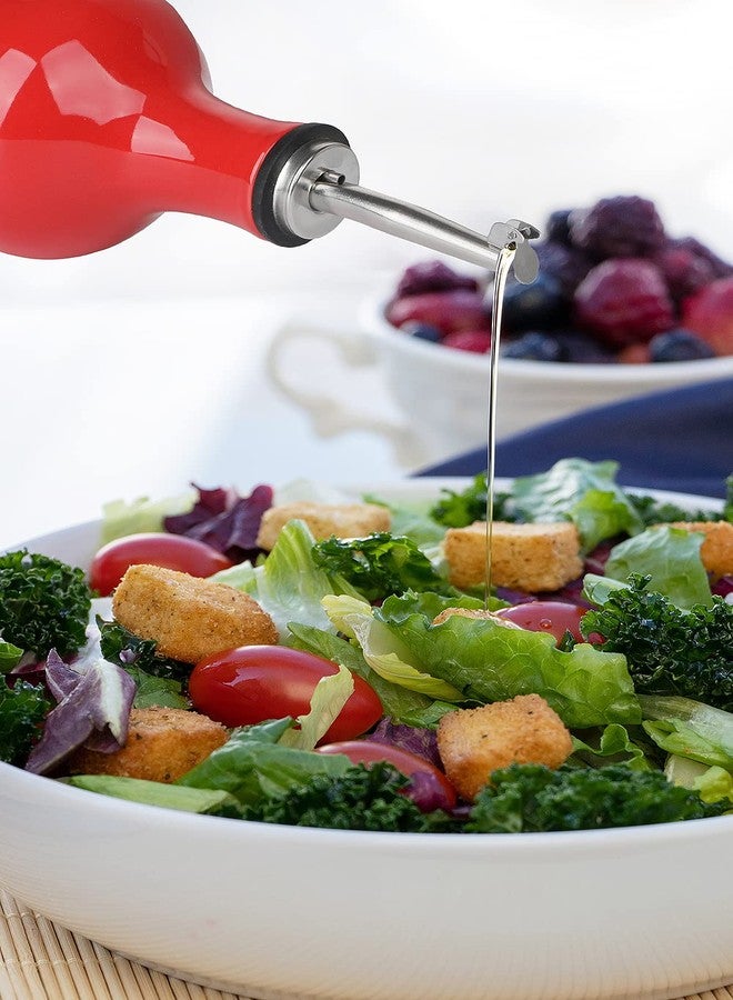 HAOTOP Ceramic Farmhouse Oil and Vinegar Dispenser Bottle Set, Perfect for Storage of Oil and Vinegar,15 oz Red - Image 2