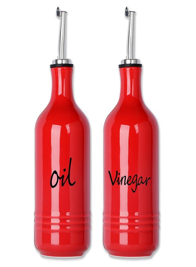 HAOTOP Ceramic Farmhouse Oil and Vinegar Dispenser Bottle Set, Perfect for Storage of Oil and Vinegar,15 oz Red - Image 1