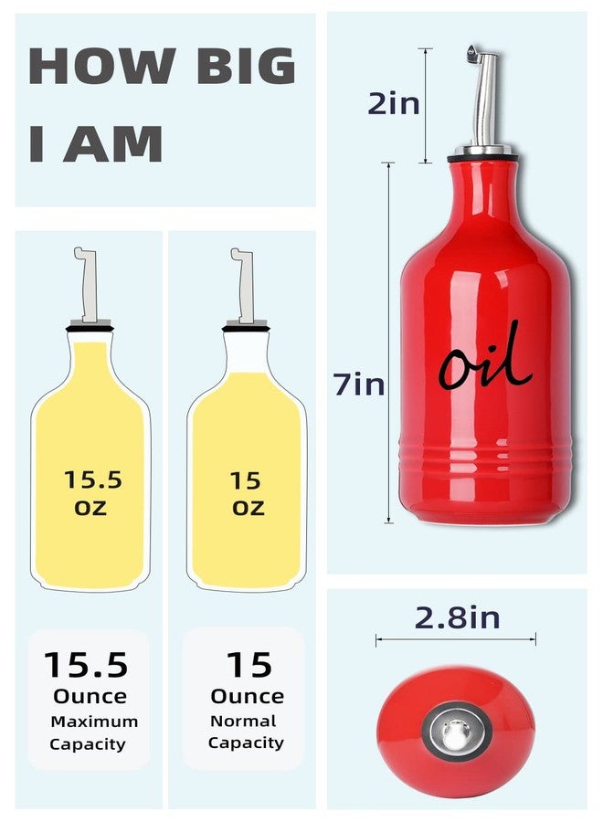 HAOTOP Ceramic Farmhouse Oil and Vinegar Dispenser Bottle Set, Perfect for Storage of Oil and Vinegar,15 oz Red - Image 5