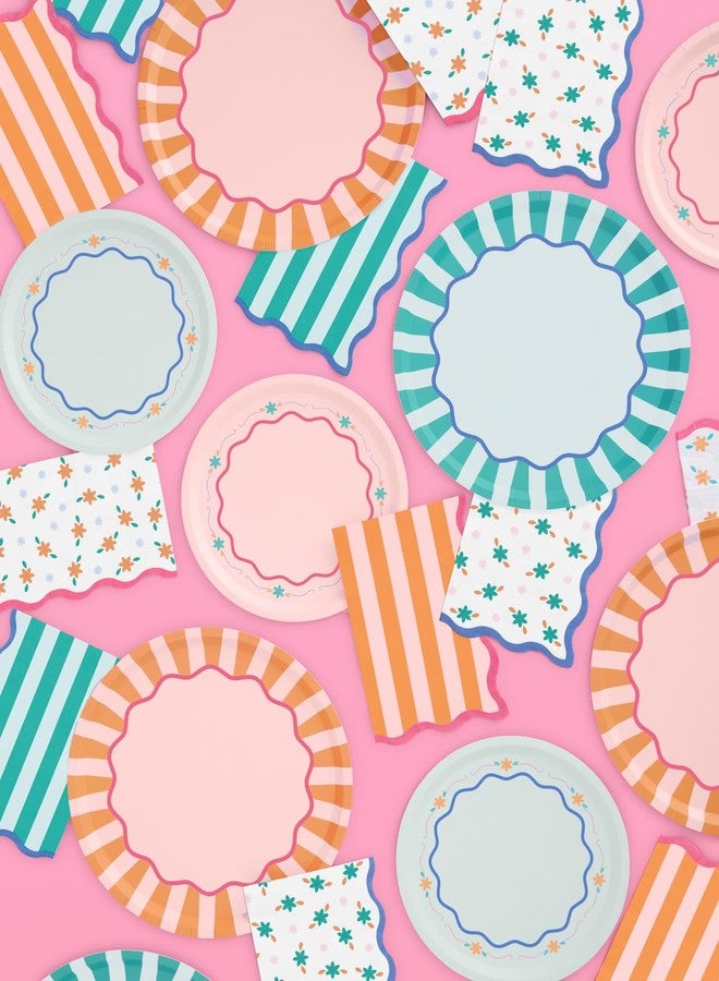 xo, Fetti Italian Summer Wavy Floral Stripe Napkins - 3-ply, 24 pcs | Bachelorette Party Decorations, Last Toast Coast, Birthday Party Supplies, Flower Baby Shower, Stripe Wavy Cocktail Decor - Image 2