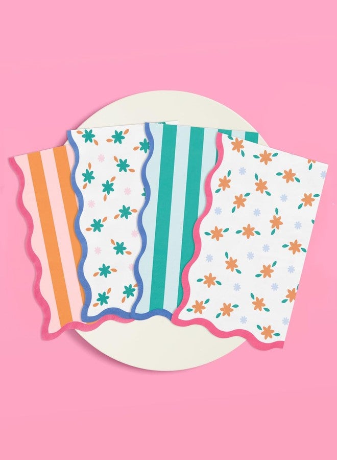 xo, Fetti Italian Summer Wavy Floral Stripe Napkins - 3-ply, 24 pcs | Bachelorette Party Decorations, Last Toast Coast, Birthday Party Supplies, Flower Baby Shower, Stripe Wavy Cocktail Decor - Image 4
