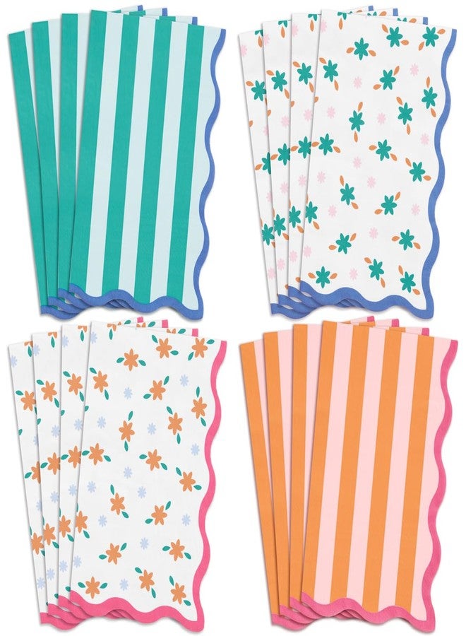 xo, Fetti Italian Summer Wavy Floral Stripe Napkins - 3-ply, 24 pcs | Bachelorette Party Decorations, Last Toast Coast, Birthday Party Supplies, Flower Baby Shower, Stripe Wavy Cocktail Decor - Image 1
