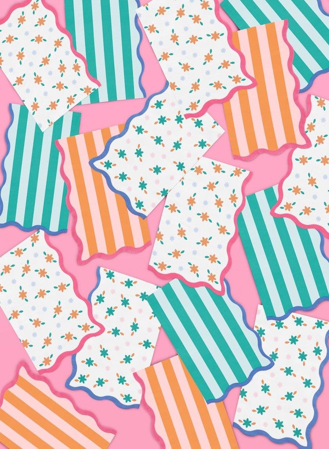xo, Fetti Italian Summer Wavy Floral Stripe Napkins - 3-ply, 24 pcs | Bachelorette Party Decorations, Last Toast Coast, Birthday Party Supplies, Flower Baby Shower, Stripe Wavy Cocktail Decor - Image 3