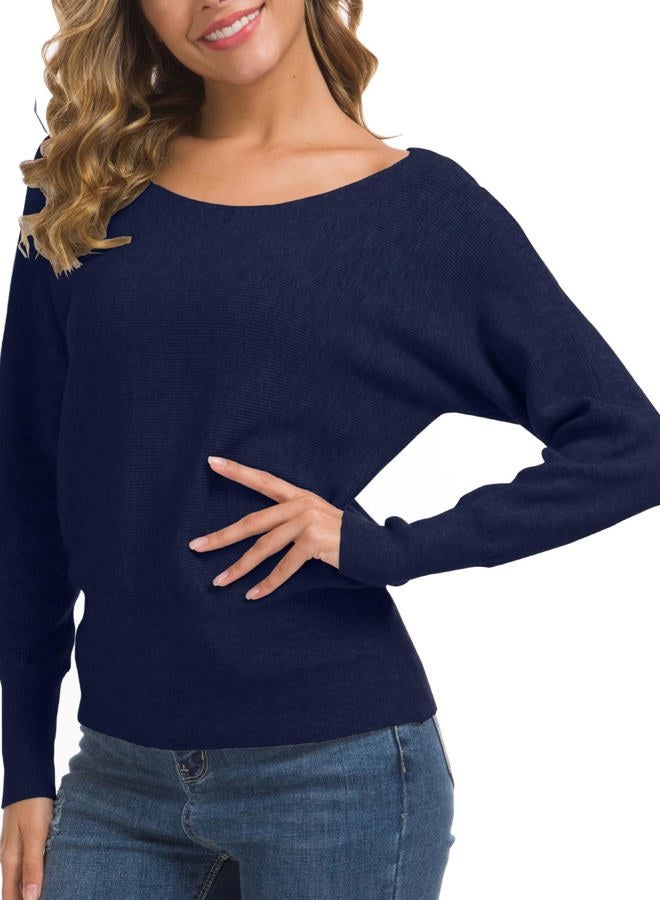 Feiersi Women's Sweater Casual Baggy Loose Fitting Shirts Long Sleeve Pullover Tops (Navy Blue,XX-Large) - Image 4