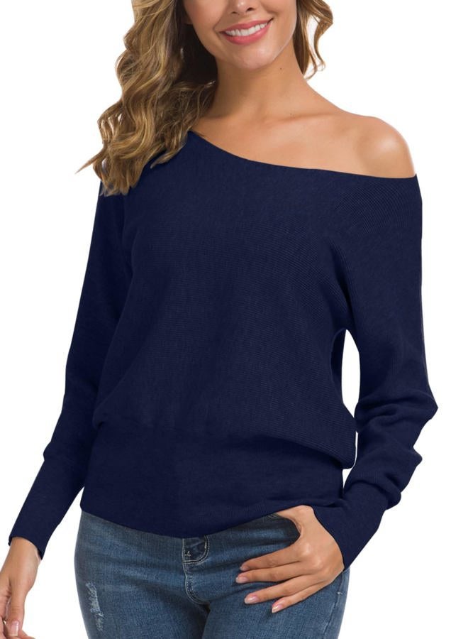 Feiersi Women's Sweater Casual Baggy Loose Fitting Shirts Long Sleeve Pullover Tops (Navy Blue,XX-Large) - Image 2