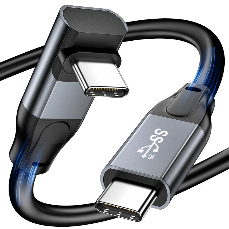 LEIRUI USB C to USB C Cable 90 Degree 20Gbps USB C Data Transfer Cable, 100W PD Charging 4K@144Hz/60Hz Video Cable Down Angle USB C 3.2 Gen2x2 Cord Compatible with MacBook,iPad,iPhone 17/16,S25/S24 (1.65FT) - Image 1