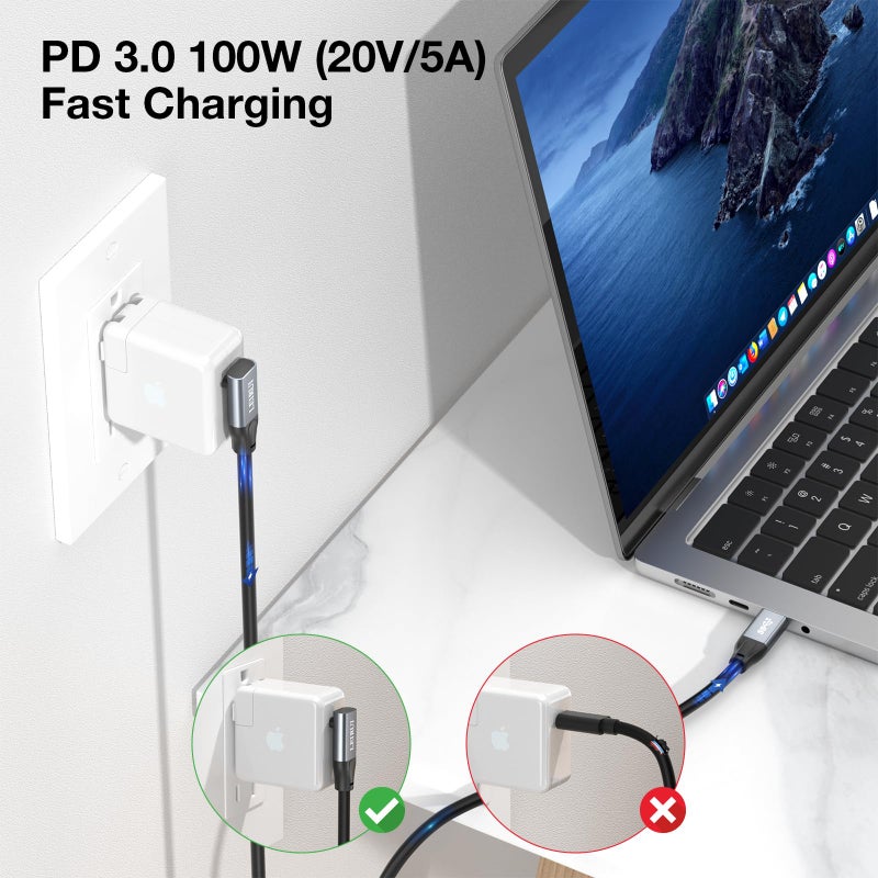 LEIRUI USB C to USB C Cable 90 Degree 20Gbps USB C Data Transfer Cable, 100W PD Charging 4K@144Hz/60Hz Video Cable Down Angle USB C 3.2 Gen2x2 Cord Compatible with MacBook,iPad,iPhone 17/16,S25/S24 (1.65FT) - Image 3