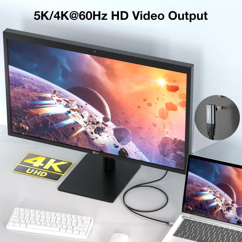 LEIRUI USB C to USB C Cable 90 Degree 20Gbps USB C Data Transfer Cable, 100W PD Charging 4K@144Hz/60Hz Video Cable Down Angle USB C 3.2 Gen2x2 Cord Compatible with MacBook,iPad,iPhone 17/16,S25/S24 (1.65FT) - Image 4