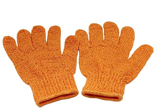 Brushman BRUSHMAN Exfoliating Dual Texture Bath Gloves for Shower Spa Massage and Body Scrubs Dead Skin Cell Remover Gloves with hanging loop 1 Pair Heavy Glove Orange